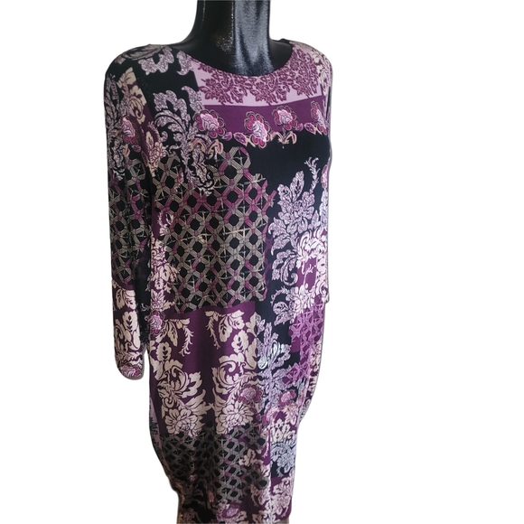 Chico's Royal Damask Purple and Black Shift Dress 16 - Picture 3 of 7